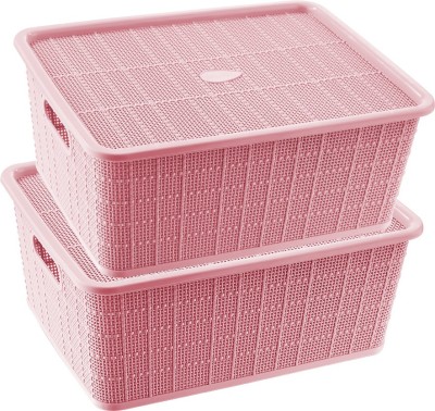 Selvel Polypropylene Multipurpose Large Storage Baskets/Boxes Pack of 2 with Lid for Kitchen & Home Storage Basket(Pack of 2)