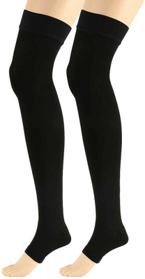 Just Rider Varicose Vein Stocking Compression Thigh Length Knee Support(Black)