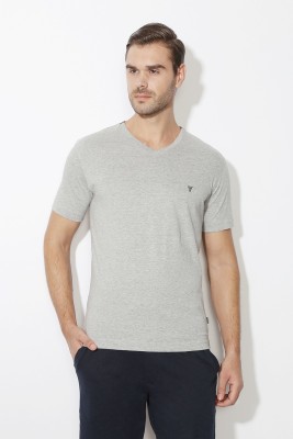 VAN HEUSEN Self Design Men V Neck Grey T-Shirt