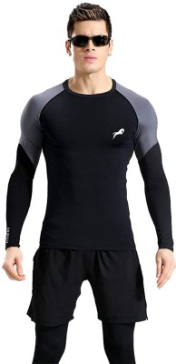 Just Rider Sporty Men Round Neck Black, Grey T-Shirt