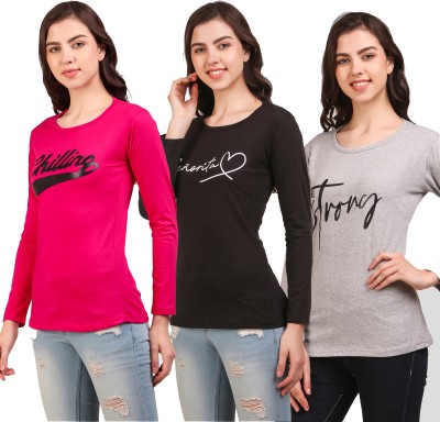 Trendy World Typography Women Round Neck Pink, Black, Grey T-Shirt