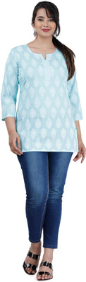 Pankti Casual 3/4 Sleeve Printed Women Light Blue Top