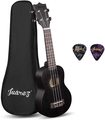 Juarez 21" Soprano Ukulele Kit, AQUILA Strings (Strings Made in ITALY), Sapele Body, Rosewood Fingerboard, Matte Finish, with Bag and Picks, Black Soprano Ukulele(Overall Length - 53 cm)
