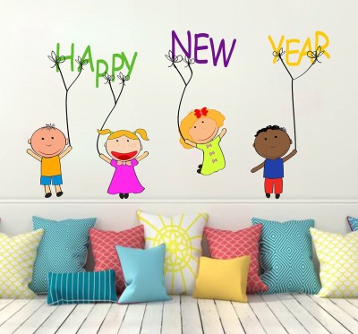 HAPPYSTICKY 90 cm Happy New Year Removable Sticker(Pack of 1)