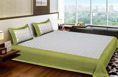 Anash Enterprises 144 TC Cotton Queen Printed Flat Bedsheet(Pack of 1, Green)