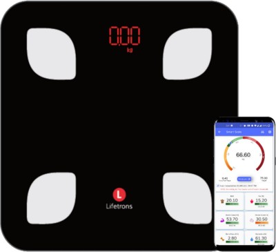 Lifetrons Slinky Smart Body Composition Digital Weighing Scale and Fat Analyzer to Monitor Weight Loss / BMI / Muscle Mass /Protein - Android & iPhone support with 1 Year Warranty Body Fat Analyzer(Black)