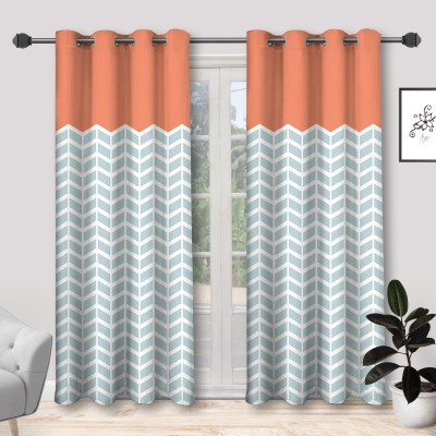 Rudra Textiles 150 cm (5 ft) Polyester Blackout Door Curtain (Pack Of 2)(Printed, Orange, Grey, White)