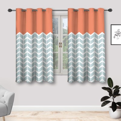 Rudra Textiles 150 cm (5 ft) Polyester Blackout Long Door Curtain (Pack Of 2)(Printed, Orange, Grey, White)