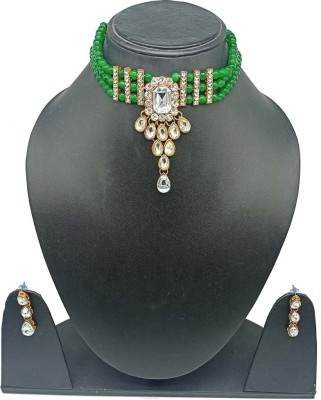 Riya Handcraftejewelry Metal, Stone Gold-plated Green, White Jewellery Set(Pack of 1)