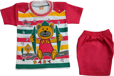 Siddhi Enterprises Baby Boys & Baby Girls Casual T-shirt Pyjama(pink)