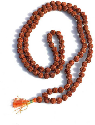 Cyan spritual Original 5 Mukhi Rudraksha Certified Natural 9mm Beads Japa Mala 108 Beads Wood Chain Wood Chain