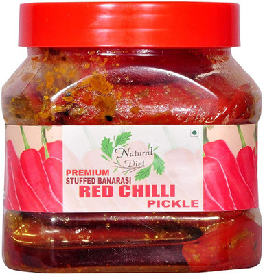 Natural Diet Stuffed Banarasi Red Chilli Pickle Organic Premium Lal Mirch ka Achar (400 gm) Red Chilli Pickle(400 g)