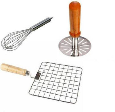 Wishful utensilio Potato Masher & Egg Whisker & Square Grills Papad Roaster Kitchen Tool Set Kitchen Tool Set(Masher, Whisk, Roaster)