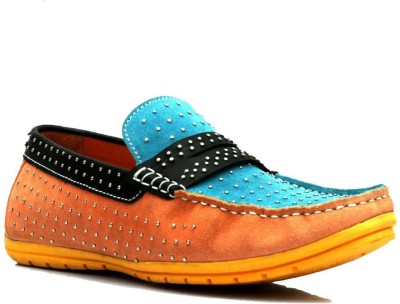 Hitz Orange- Blue- Black Casual Moccasin Shoe For Men(Orange)