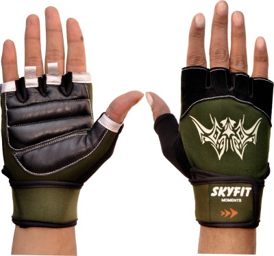 SKYFIT Super Soft Lycra Leather Padded Gym Sports Gloves Gym & Fitness Gloves(Green, back)