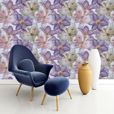 WallDaddy 40 cm Purple Flower Self Adhesive Sticker(Pack of 1)