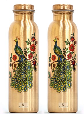 KUBER INDUSTRIES Peacock Print Pure Copper Water Bottle,1Ltr (Set of 2, Brown)-KUBMRT11577 1000 ml Bottle(Pack of 2, Brown, Copper)