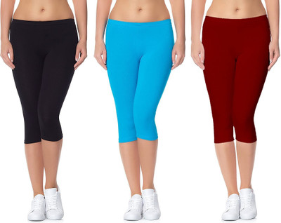 Swastik Stuffs 3/4th/Calf Length Western Wear Legging(Black, Light Blue, Maroon, Solid)