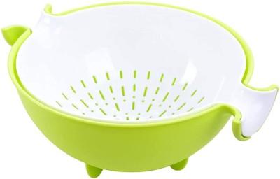 KUBER INDUSTRIES 2-in-1 kitchen Strainer/Colander Large Plastic Washing Bowl and Strainer, Detachable Colanders Strainers Set, Space-Saver, for Fruits Vegetable Cleaning Washing Mixing. Collapsible Colander(Green, White Pack of 1)