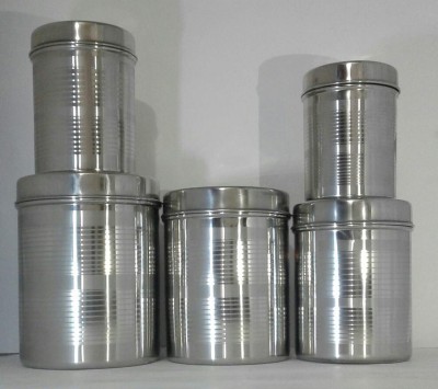 Strobine Steel Grocery Container  - 500 ml, 750 ml, 1000 ml, 1500 ml, 2000 ml(Pack of 5, Silver)