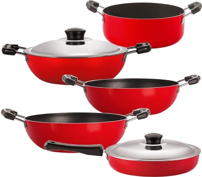 NIRLON FP12_KD13_DKD(M)_UP7_CS20 Non-Stick Coated Cookware Set(PTFE (Non-stick), Aluminium, 5 - Piece)