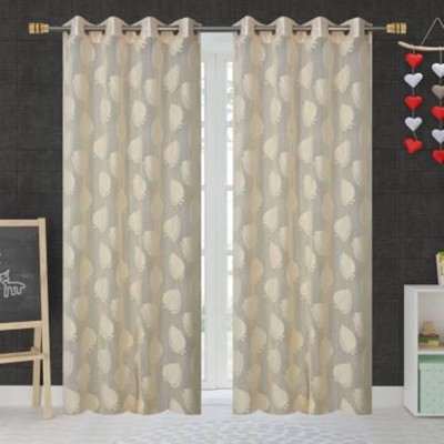 Lucacci 275 cm (9 ft) Net Semi Transparent Long Door Curtain (Pack Of 2)(Printed, Cream)