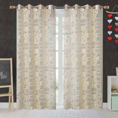 Lucacci 153 cm (5 ft) Net Semi Transparent Window Curtain (Pack Of 2)(Floral, Cream)