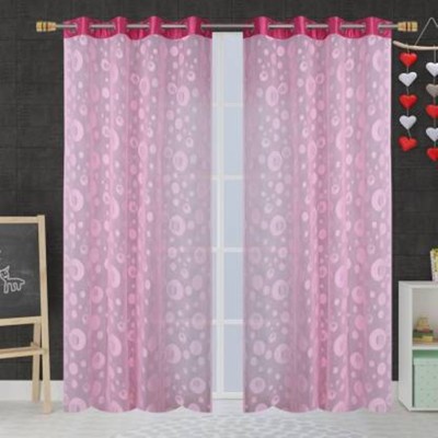 Lucacci 275 cm (9 ft) Net Semi Transparent Long Door Curtain (Pack Of 2)(Printed, Pink)