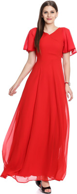 scenestealer Women A-line Red Maxi/Full Length Dress