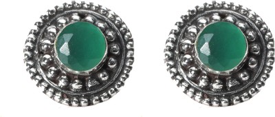 jsaj 925 STERLING SILVER GREEN ONYX STONE STUDD TOPS EARRING Onyx Sterling Silver Stud Earring