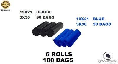 Vruta Combo pack 19X21 ( 3 black/ 3 blue) 6 rolls Medium 13 L Garbage Bag  Pack Of 180(180Bag )