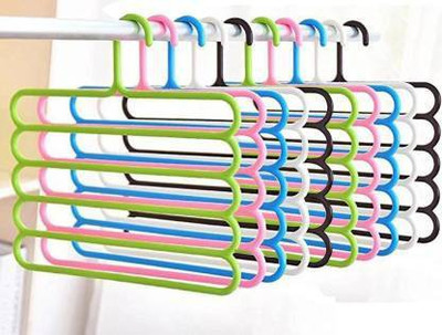 Grovent 13 Pieces MultiPurpose 5 Layer Clothes Hanger Wardrobe Storage Organizer Plastic Plastic Shirt Pack of 13 Hangers For  Shirt(Multicolor)