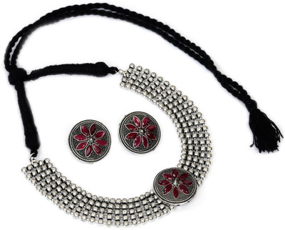 SHUBHAM JEWELLERS Oxidised Silver Silver Ruby Red Jewellery Set(Pack of 1)