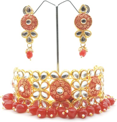 Aashish Imitation Alloy Gold-plated Red, Gold Jewellery Set(Pack of 1)
