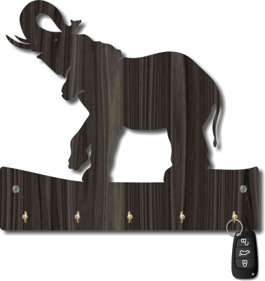 Phonedda Best quality wood Elephant decor Wood Key Holder(5 Hooks, Black)