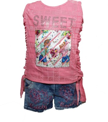 SAMJHO FASHION Baby Girls Party(Festive) Top Shorts(pink)