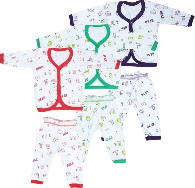 Tiddly Tots Kids Nightwear Baby Boys & Baby Girls Printed Cotton(White Pack of 3)