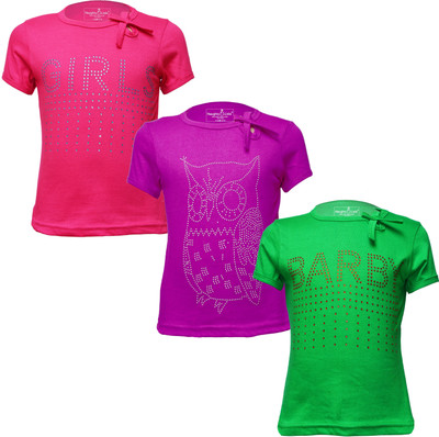 Naughty Little Girls Casual Pure Cotton Top(Green, Pack of 3)