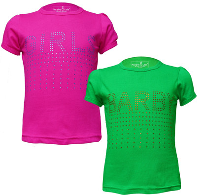 Just Live Fashion Girls Printed Pure Cotton Regular T Shirt(Green, Pack of 2)