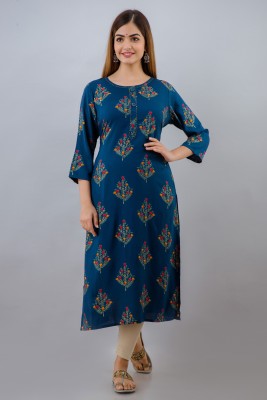 Ziva Style Women Printed Straight Kurta(Dark Blue)