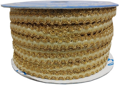 De-Ultimate CWG0132-02 (20 Mtr & 6.3mm Width) Golden Zig-Zag pattern Gota Patti Embroidery Trim Border Lace Reel(Pack of 1)