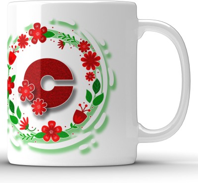 Unbounded Company Alphabet C Floral Pattern White Ceramic Coffee Mug(325 ml)