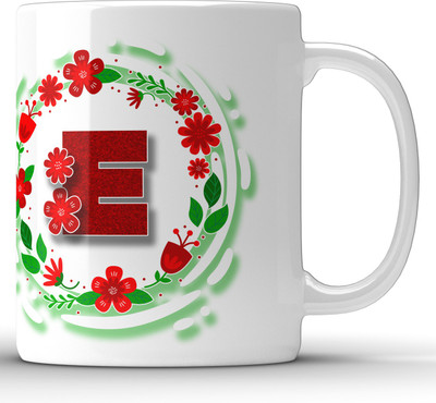 Unbounded Company Alphabet E Floral Pattern White Ceramic Coffee Mug(325 ml)