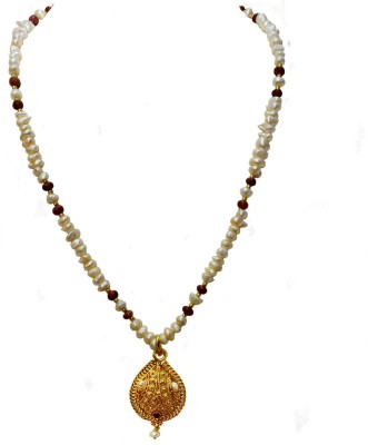 SURAT DIAMONDS Single Line Real Ruby, Freshwater Pearl & Gold Plated Pendant Necklace for Women Pearl, Ruby Gold-plated Plated Metal Necklace