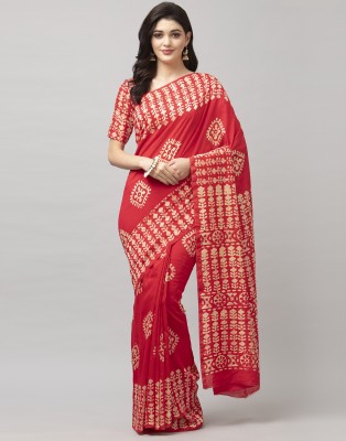 Samah Printed Bandhani Cotton Silk Saree(Pink)