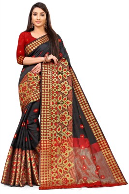 Leeza Store Woven Banarasi Silk Blend, Cotton Blend Saree(Multicolor)