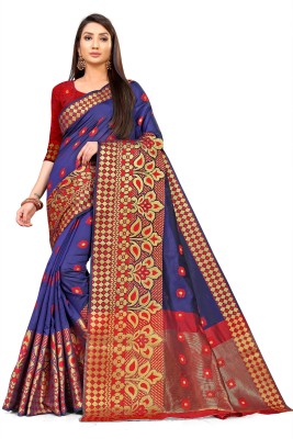 Leeza Store Woven Banarasi Silk Blend, Cotton Blend Saree(Multicolor)