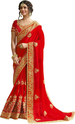 Kedar Fab Embroidered Bollywood Silk Blend Saree(Multicolor)
