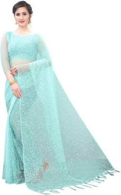 ELLAZY FASHION Printed Bollywood Net Saree(Light Blue)
