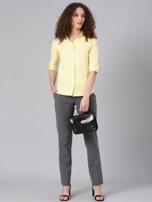 Shaftesbury London Women Solid Formal Yellow Shirt